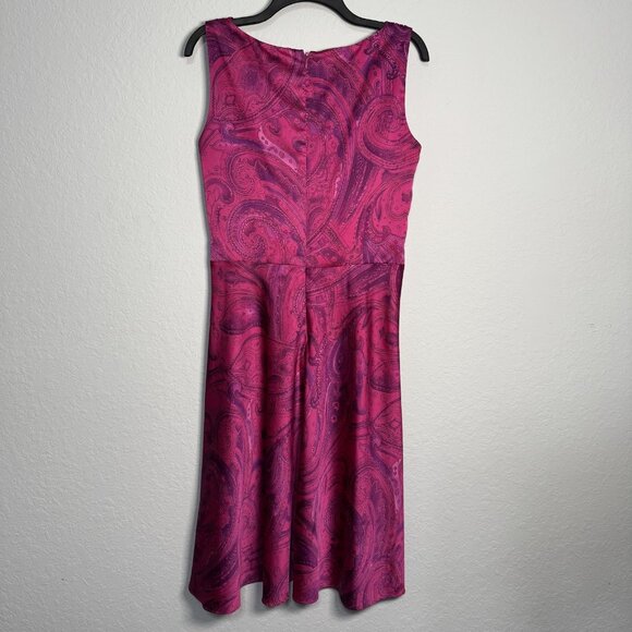 Ralph Lauren Dress Size 10 Pink Fuchsia Paisley Sleeveless A-Line Surplice Midi - Picture 5 of 10